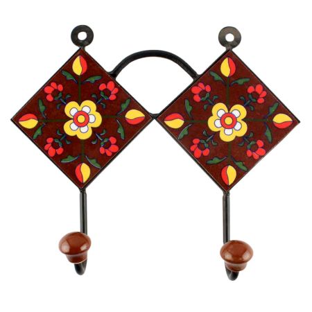 Dark Brown Flower Ceramic Tile Hook